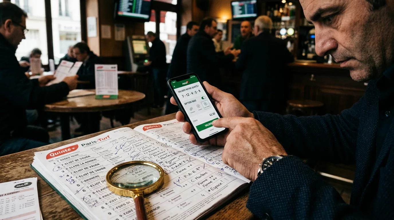 Turfiste validant les Options du Quinté+ sur l'application PMU, comment jouer au quinté option max écran tactile